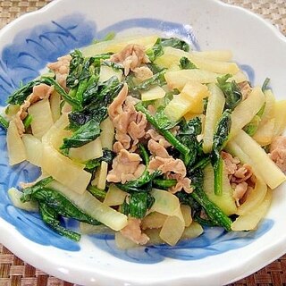 大根とほうれん草豚肉の和風炒め